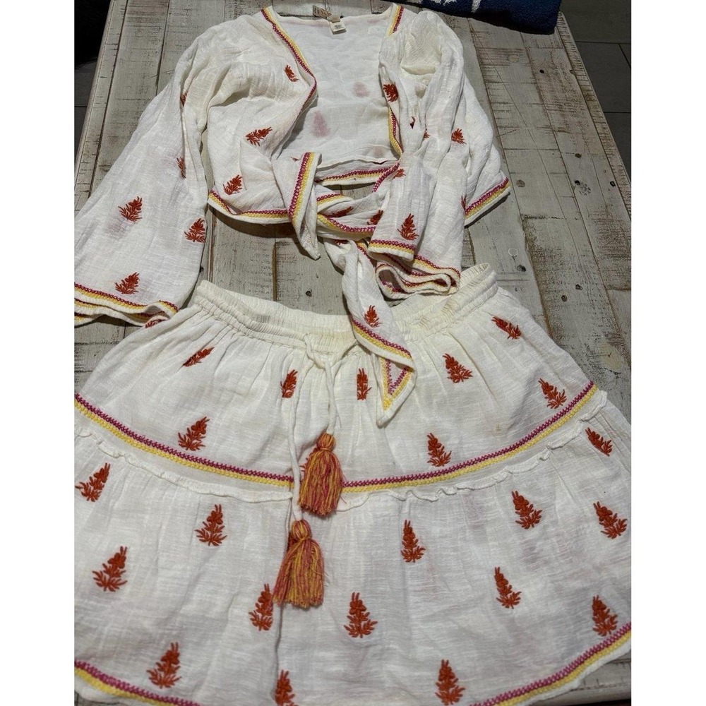 ANTHROPOLOGY‎ RAGA EMBROIDERED GAUZE SKIRT AND TOP XS WHITE